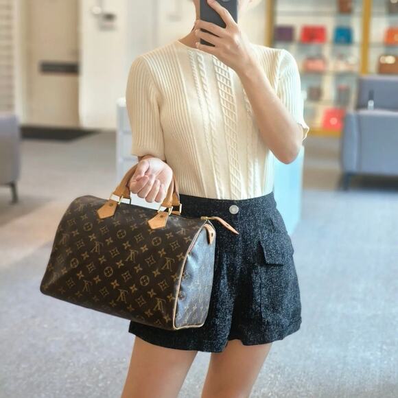 Louis Vuitton Speedy 30 Handbag LV Monogram Canvas Brown Tan Vintage Designer - Picture 1 of 16